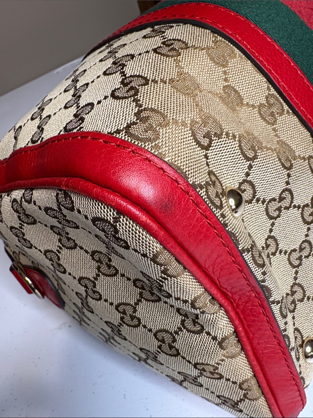 Gucci GG Supreme Web Boston Bag Leather Trim | No Strap - Picture 10 of 16